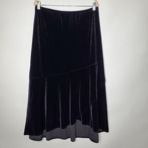 Chico's Black Velvet Maxi Skirt Size 3 US 16/XL Asymmetric Flounce Hem Elegant